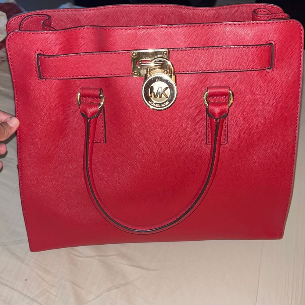 Red Leather Michael Kors large purse